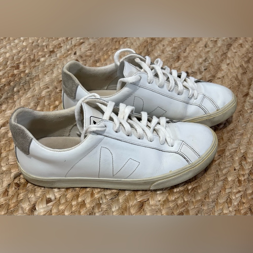 Veja White Leather Sneakers with Gray Suede Heel